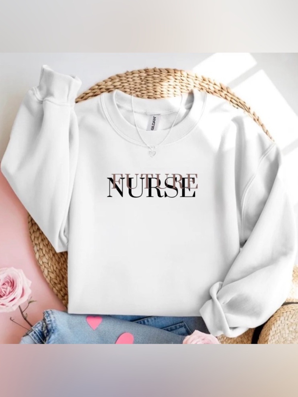 Future Nurse White Crewneck Sweatshirt Nursing Student Gift RN School